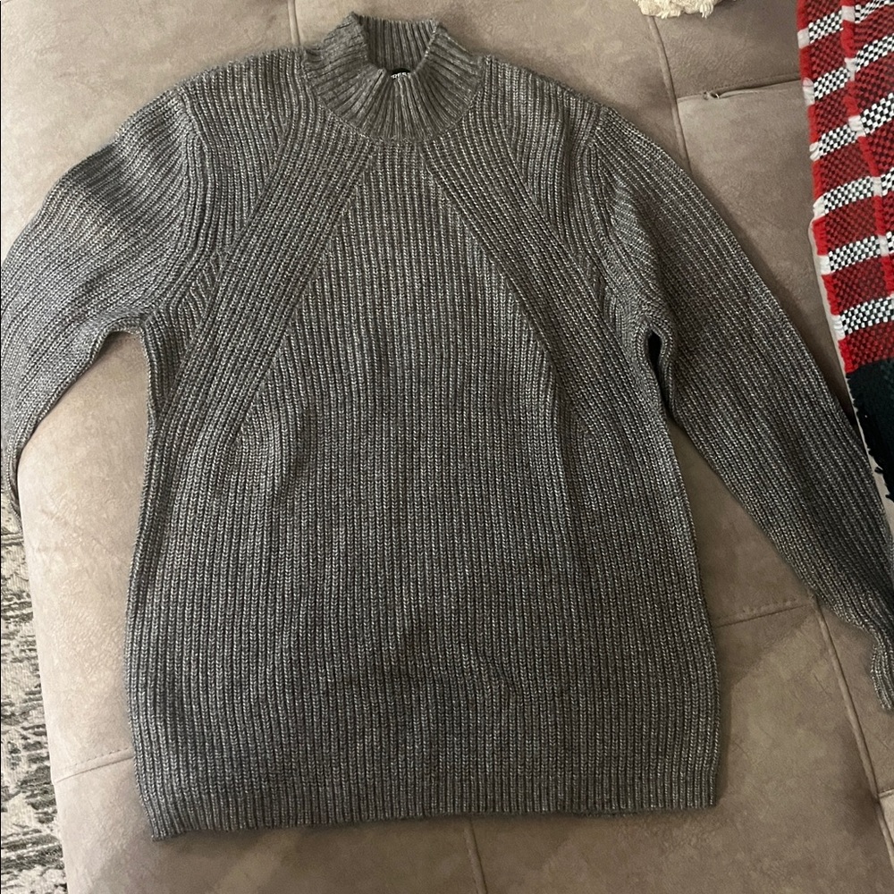 Express Gray Ribbed Mock Turtleneck Sweater for Men